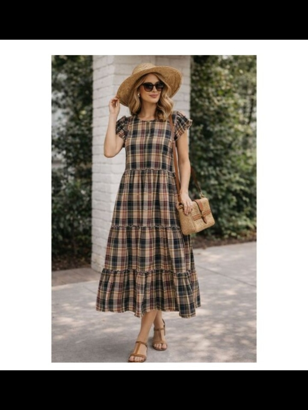 Downeast Plaid Tiered Midi Dress - Brown Plaid XL